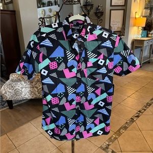NWT Massive 90s Retro All Over Print Pattern Button Up Shirt Mens Size Small